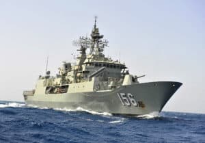 Anzac Class Frigate, HMAS Toowoomba, at sea in the Arabian Gulf. Mid Caption: HMAS Toowoomba has commenced its role in Operation SLIPPER after replacing HMAS Stuart in early June.  Toowoomba has deployed to the Middle Eastern Area of Operations (MEAO) as part of the Combined Maritime Force, which is responsible for maritime security operations in the Gulf region, the maritime environment around the Horn of Africa, and counter piracy operations in the Gulf of Aden.  Toowoomba is the 26th rotation by a Royal Australian Navy ship to the MEAO since 2001. Photo by Lieutenant Alistair Tomlinson